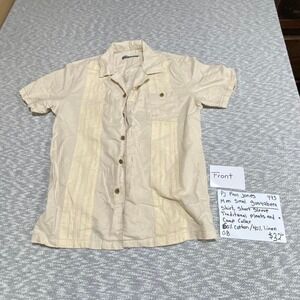 PJ Paul Jones Cream and white short sleeve Guayabera shirt men small. SKU773